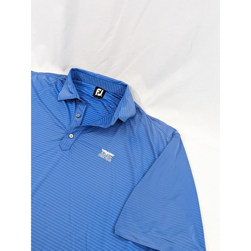 FJ Foot Joy Polyester Blue‎ Striped Colored Golf Polo Sz 2XL Raven 3 Peaks Faded